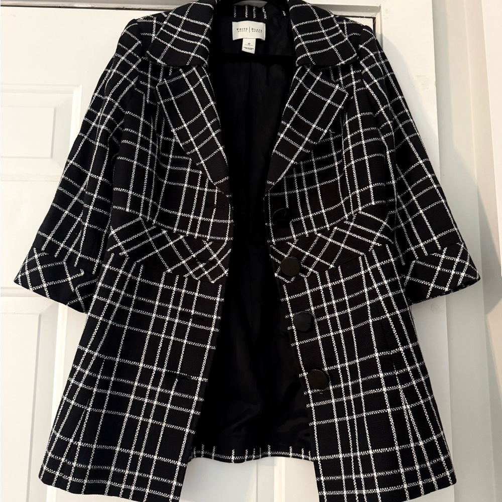 White House Black Market Black and White Windowpane Peacoat